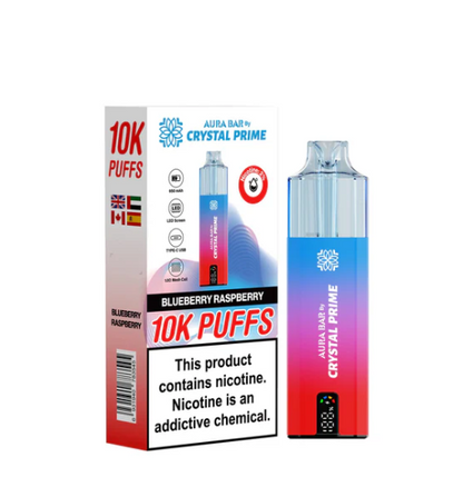 Crystal Prime 10000 Puffs Disposable Vape UK, having Red and Blue colour and  Blueberry Raspberry flavour.