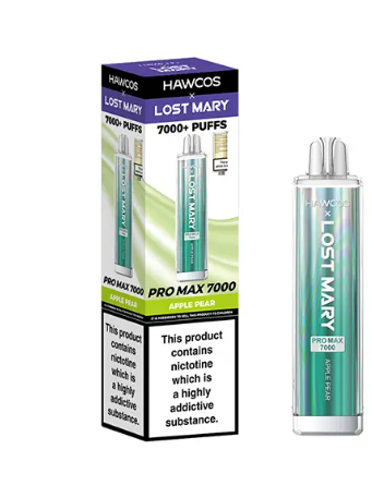 HAWCOS x Lost Mary Pro Max 7000 Disposable Kit UK, With Light Green Colour and having Apple Pear Flavours.