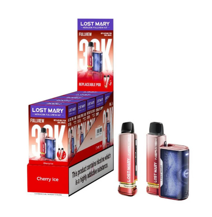 Lost Mary Nera 30k Fullview refilled pod kit UK , with Red Colour and Cherry Ice Flavours.