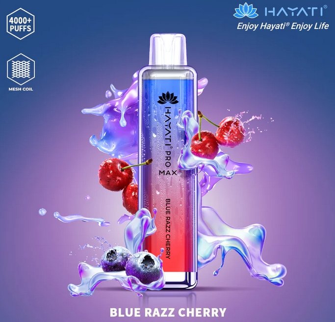 Bottle of  Hayati Pro Max 4000 Disposable Vape (Blue+ Red) Blue Razz Cherry flavour