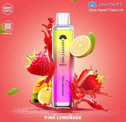 Bottle of  Hayati Pro Max 4000 Disposable Vape (yellow+ pink) of Pink lemonade flavour