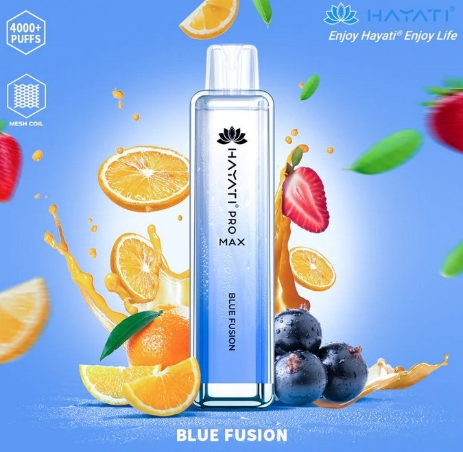 Bottle of  Hayati Pro Max 4000 Disposable Vape (Siver+ Blue) of Blue Fusion flavour