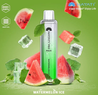 Bottle of  Hayati Pro Max 4000 Disposable Vape (white+ green) of Water melon ice flavour