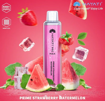 Bottle of  Hayati Pro Max 4000 Disposable Vape (pink) Prime strawberry Watermelon flavour