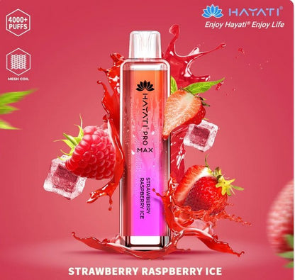 Bottle of  Hayati Pro Max 4000 Disposable Vape (Pink+ Red)  of Strawberry Raspberry Ice flavour