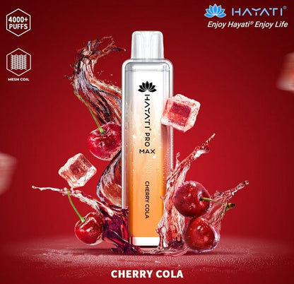 Bottle of  Hayati Pro Max 4000 Disposable Vape (orange+ Silver) of Cherry Cola flavour