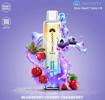 Bottle of  Hayati Pro Max 4000 Disposable Vape (Yellow+ Blue) of Blueberry Cherry Cranberry flavour