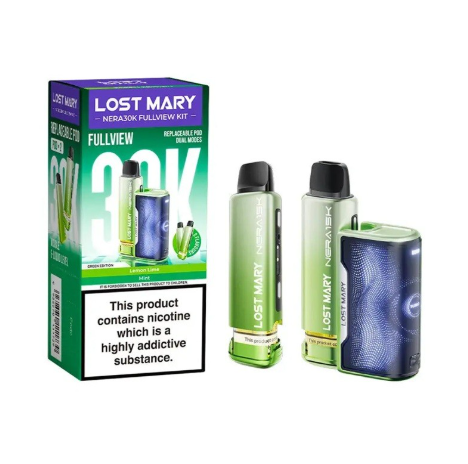 Lost Mary Nera 30k Fullview refilled pod kit UK , with Green Colour and Lemon Lime Flavours.