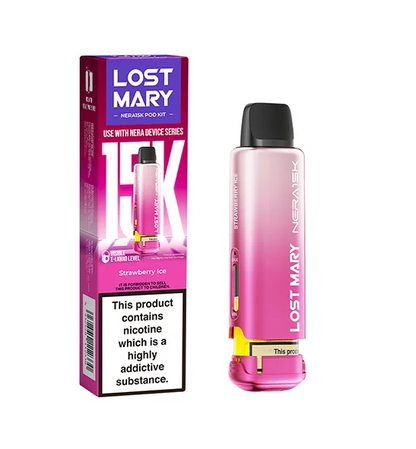 Lost Mary Nera 30k Fullview refilled pod kit UK , with Pink Colour and Triple Strawberry Ice Flavours.