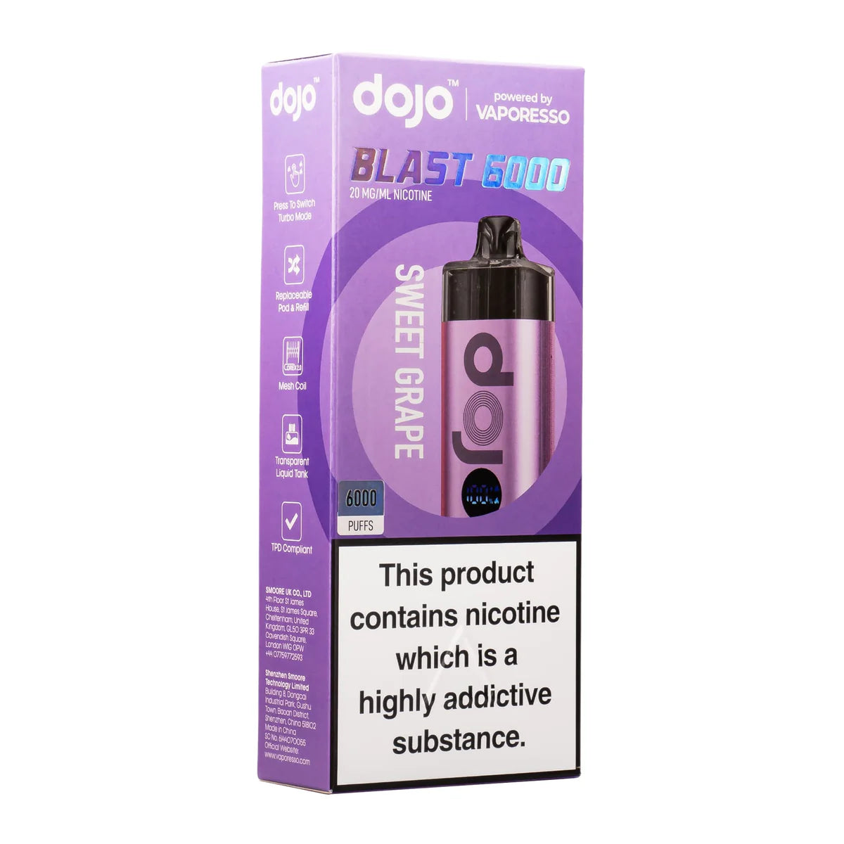 Vaporesso Dojo Blast 6000 puffs disposable vape UK , with Sweet Grape Flavour.